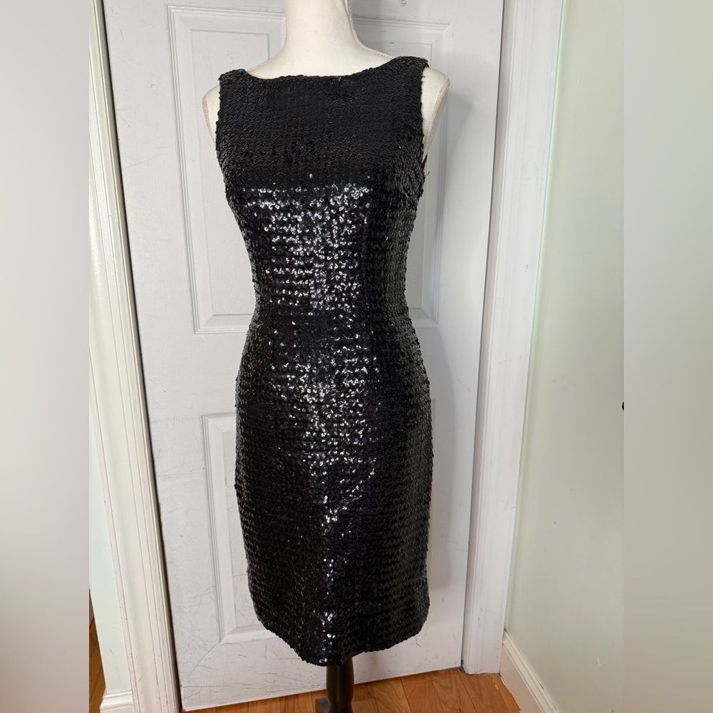 1960s/50s Marilyn Monroe Style Sequin Structured Black Sheath Evening Dress - Picture 2 of 11
